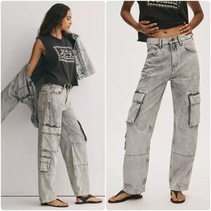 NWT Mother SNACKS The Side Dish Cargo Skimp Salt And Pepper Grey Slouchy 27 $298